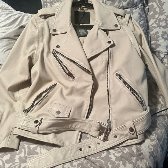 All Saints Ivory Morgan Leather Biker Jacket converts into Vest - Picture 8 of 8